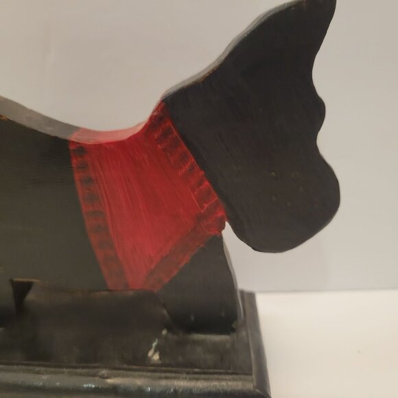 Handcrafted Wooden Scottie Dog Figurine With Red Accents 7.5" - Picture 2 of 8